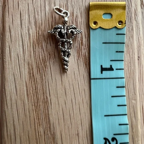 Caduceus Medical Charm Vintage Sterling Silver 925 Pendant - Picture 4 of 4